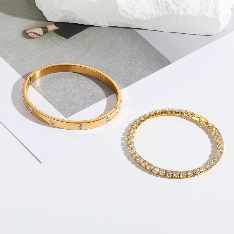Jade cabbage Store Gold Bracelets for Women 18K Gold Plated Love Friendship Bracelet With Cubic Zirconia Cuff Bangle Jewelry Set Witness the Gift of Love - Image 5
